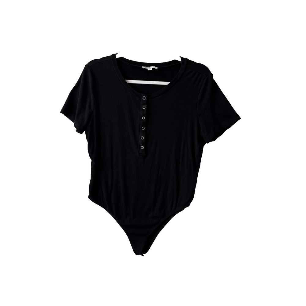 Grace & Lace Ribbed Snap Henley Bodysuit Top Women's XL Black Minimalist Staple